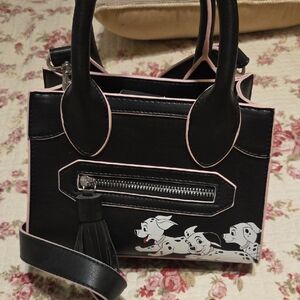 Chic Black and Pink Mini Bag with Dalmatian Design